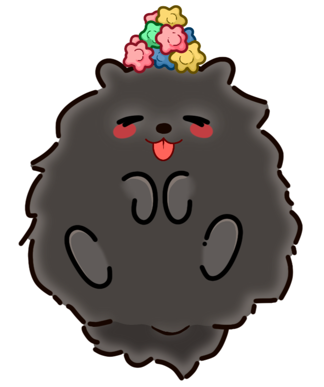 Pomeranian with a heart above it's head